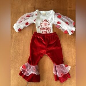Baby’s First Valentine's Outfit with Heart Sleeves - Tulle Ruffles - Size 6-12M